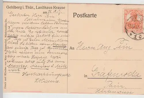 (108673) Künstler AK Gehlberg i.Th., Landhaus Krause 1917