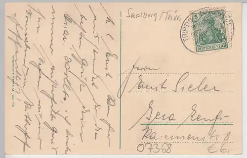 (108347) AK Saalburg Ebersdorf, Pensionat Ebersdorf, Bahnpost 1912