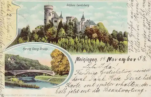 (107964) AK Meiningen, Thüringen, Herzog Georg Brücke, Schloss Landsberg 1903