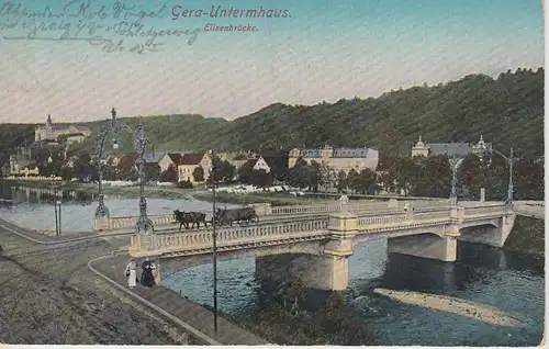 (107939) AK Gera Untermhaus, Elisenbrücke, Pferdefuhrwerk 1930