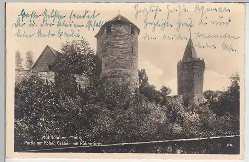 (107681) Foto AK Mühlhausen i.Thür., Partie am Hohen Graben m. Rabenturm, 1941