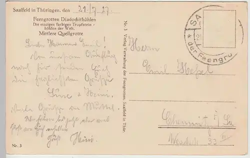 (106438) AK Saalfeld, mittlere Quellgrotte in den Feengrotten, 1927