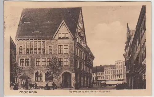 (106414) AK Nordhausen, Sparkassengebäude mit Kornmarkt 1919