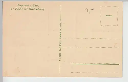 (105255) AK Ziegenrück i.Th., Ev. Kirche mit Heldenehrung, vor 1945