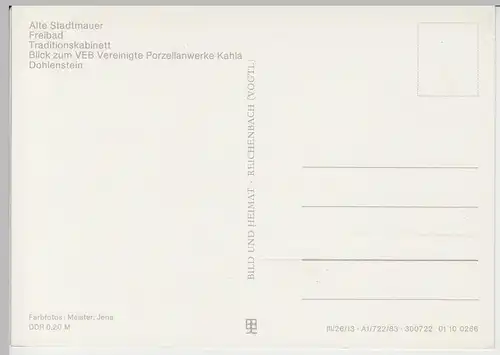 (102911) AK Kahla, Mehrbildkarte, Stadtmauer, Dohlenstein, Porzellanwerk 1983