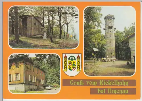 (102875) AK Ilmenau, Kickelhahn, Turm, Mehrbildkarte, Jagdhaus Gabelbach 1989