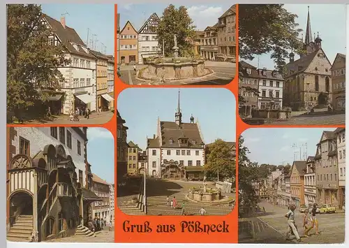 (100446) AK Pößneck, Mehrbildkarte, Schuhgasse, Marktbrunnen 1988