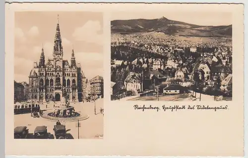 (114050) Foto AK Reichenberg, Liberec, Rathaus, Straßenbahn, Brunnen 1941