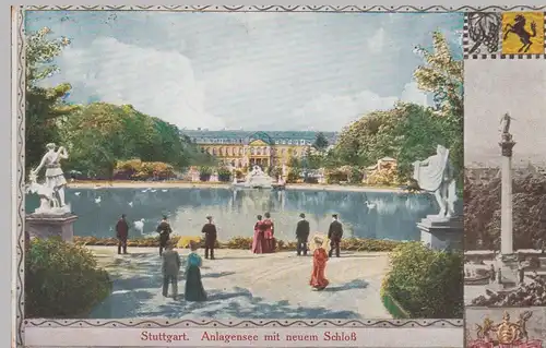 (95185) AK Stuttgart, neues Schloss, Anlagensee 1914