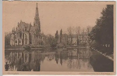 (66289) AK Stuttgart, Johanneskirche mit Feuersee, aus Leporello vor 1945