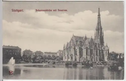 (3395) AK Stuttgart, Johanneskirche, Feuersee, um 1910