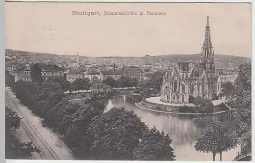 (18998) AK Stuttgart, Johanneskirche, Feuersee, Soldatenpost 1908