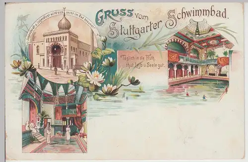 (114655) AK Stuttgart, Gruss vom Schwimmbad, Litho vor 1905