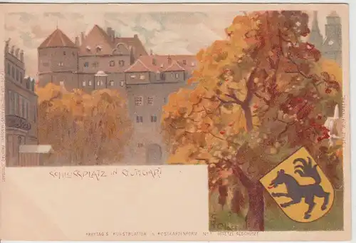 (113392) Künstler AK Stuttgart, Altes Schloss, Schlossplatz, Wappen, bis 1905