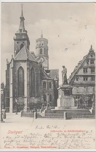 (112398) AK Stuttgart, Stiftskirche, Schillerdenkmal, gelaufen 1906