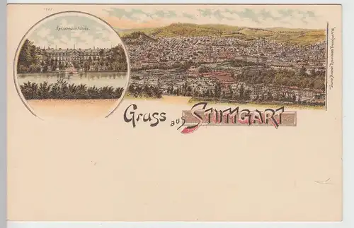 (105727) AK Gruss aus Stuttgart, Totale u. Residenzschloss, Litho vor 1905