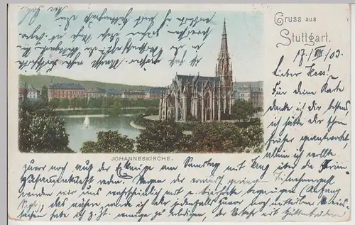 (101302) AK Gruß aus Stuttgart, Johanneskirche 1903