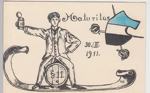 (90760) AK Studentika, Maturitas 30.III.1911, Student m. Bierhumpen HB