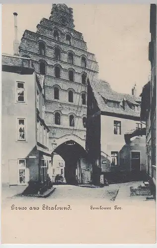 (96057) AK Gruß aus Stralsund, Semlower Tor, gelaufen 1907