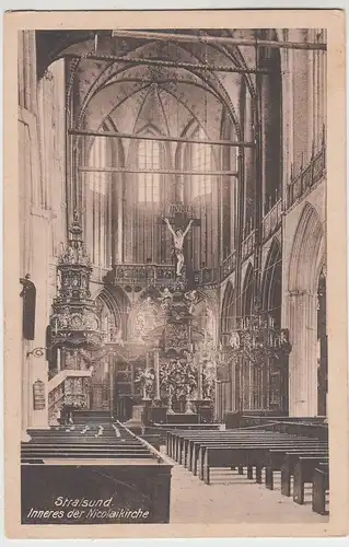 (103707) AK Stralsund, Nikolaikirche, Inneres, vor 1945