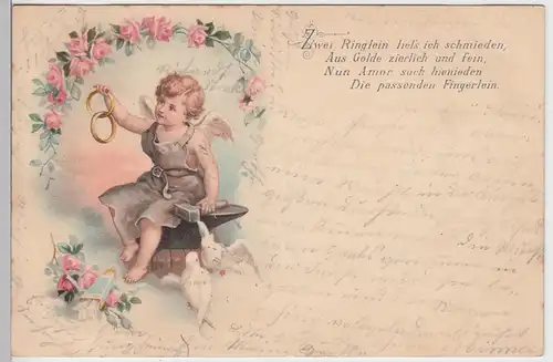 (93474) Künstler AK Sprüche, Zwei Ringlein ließ ich schmieden 1900