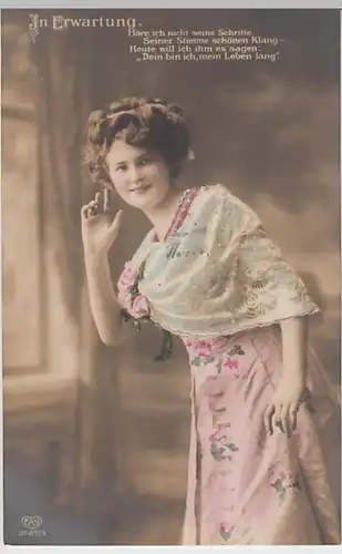 (23468) Foto AK Sprüche, Erwartung, Höre ich nicht seine Schritte 1911