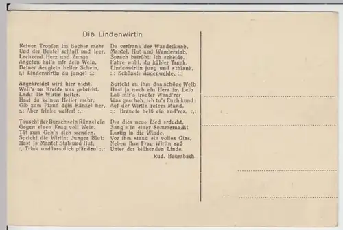 (16866) AK Liedkarte "Die Lindenwirtin" (Rud. Baumbach), vor 1945