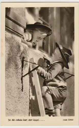 (12077) Foto AK Sprüche, Ja da schau her, der Seppl, Fensterln, vor 1945