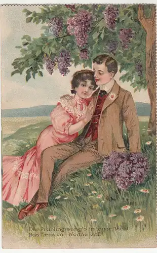 (114307) AK Liebespaar >Der Frühling sang in lauer Nacht< Prägekarte 1908