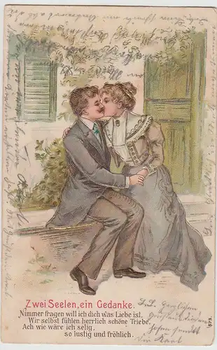 (114193) AK Liebespaar >Zwei Seelen, ein Gedanke...