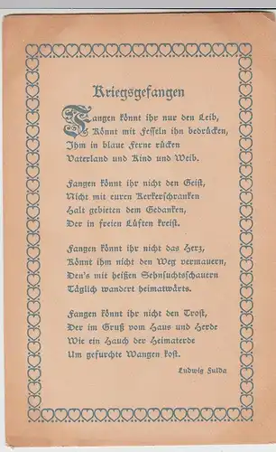 (110367) AK Gedicht "Kriegsgefangen" von Ludwig Fulda, 1916