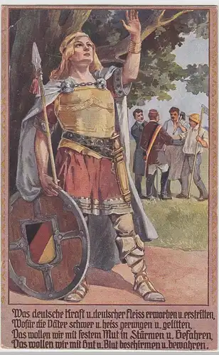 (110353) Künstler AK Spruch "Was deutsche Kraft u. deutscher Fleiss...", vor 194