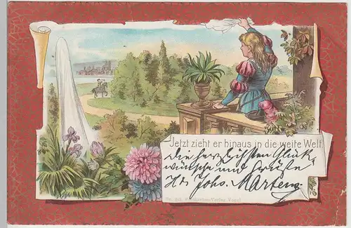 (104915) AK Dame verabschiedet Herrn "Jetzt zieht er hinaus", 1899