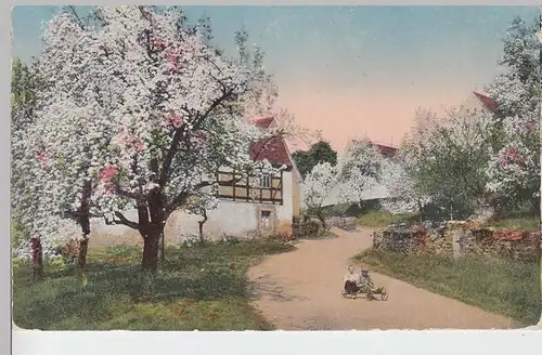 (97120) AK Dorf in Baumblüte, Werbung für Kathreiners Malzkaffee, vor 1945