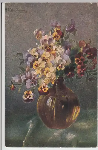 (94014) Künstler AK Stiefmütterchen in Vase 1907