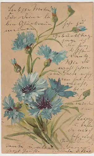 (94012) Künstler AK Kornblumen, Prägekarte 1904