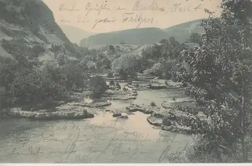 (107999) AK Fluss, Berge, Landschaft, gelaufen in Bayern 1904