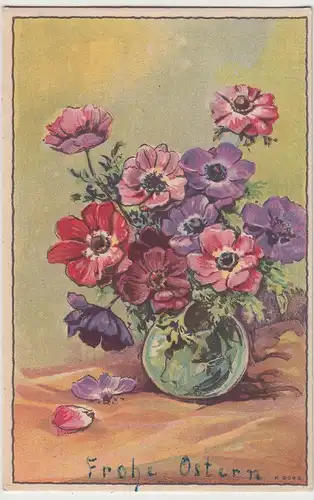 (107132) Künstler AK Anemonen Strauß in Vase 1944