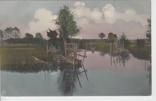 (100310) AK Boote, Wasser, Schilf, Ort unbekannt, vor 1945