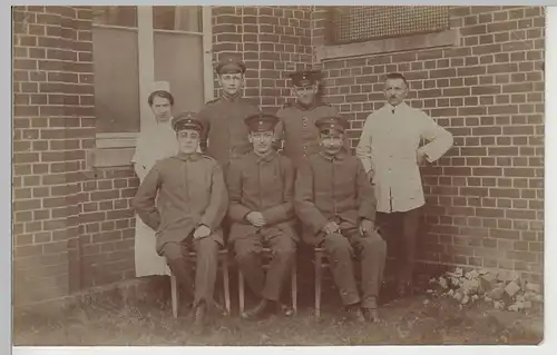 (81487) orig. Foto 1.WK Soldaten, Gruppenfoto mit Krankenschwester 1914-18
