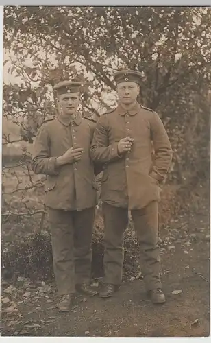 (81281) Foto AK 1.WK Porträt 2 Soldaten, Fotograf Treuchtlingen, 1914-18