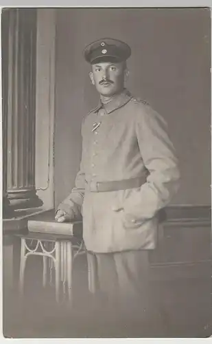 (80378) Foto AK 1. WK Soldat, Kabinettfoto Plauen i. V., 1914-18