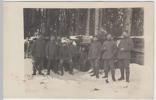 (50026) orig. Foto 1.WK Soldaten vor Gruppenunterstand 6 im Winter, 1914-18