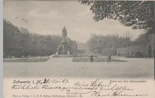 (77543) AK Schwerin, Partie aus dem Schlossgarten, 1903