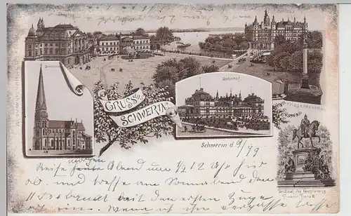 (112926) AK Gruss aus Schwerin, Mehrbild Litho, Bahnpost 1899