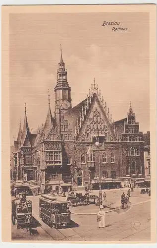 (98799) AK Breslau, Wroclaw, Rathaus, Straßenbahn, Pferdewagen, v. 1945