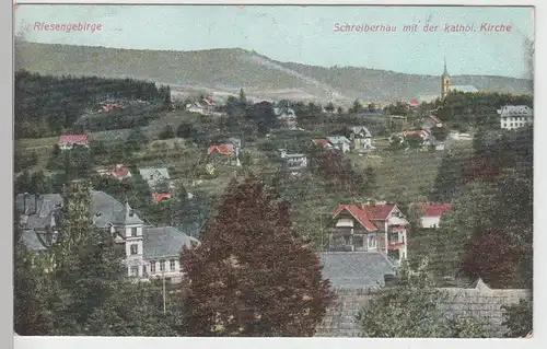 (88025) AK Schreiberhau, Szklarska Poreba, Totale m. Kath. Kirche, 1908