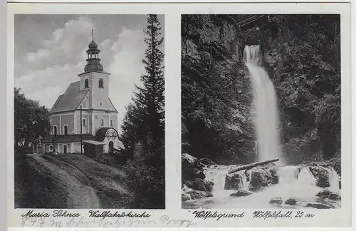 (44917) AK Kirche Maria Schnee (Miedzygórze), Wölfelsfall i. Wölfelsgrund