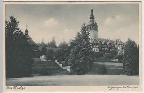 (44249) AK Bad Flinsberg, Swieradow-Zdroj, Aufgang z.d. Terrassen, 1930