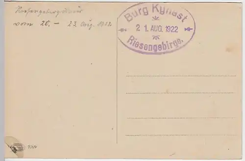 (22605) AK Hirschberg, Jelenia Gora, Burg Kynast, Burg Chojnik 1922